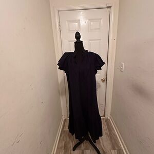 Chico's Navy Flutter-Sleeve Maxi Dress